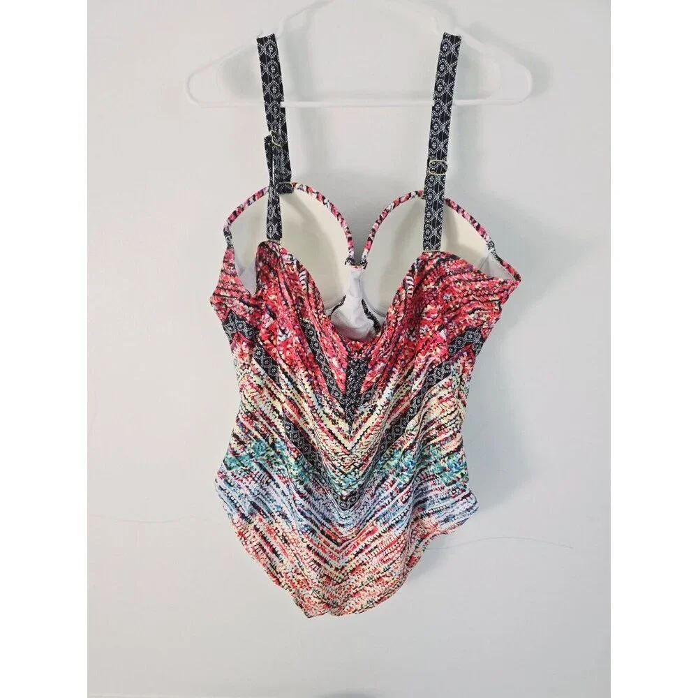 Meet Curve Multicolored Plunge Underwire Molded Cups One Piece Swimsuit 4X 4XL - Picture 9 of 12
